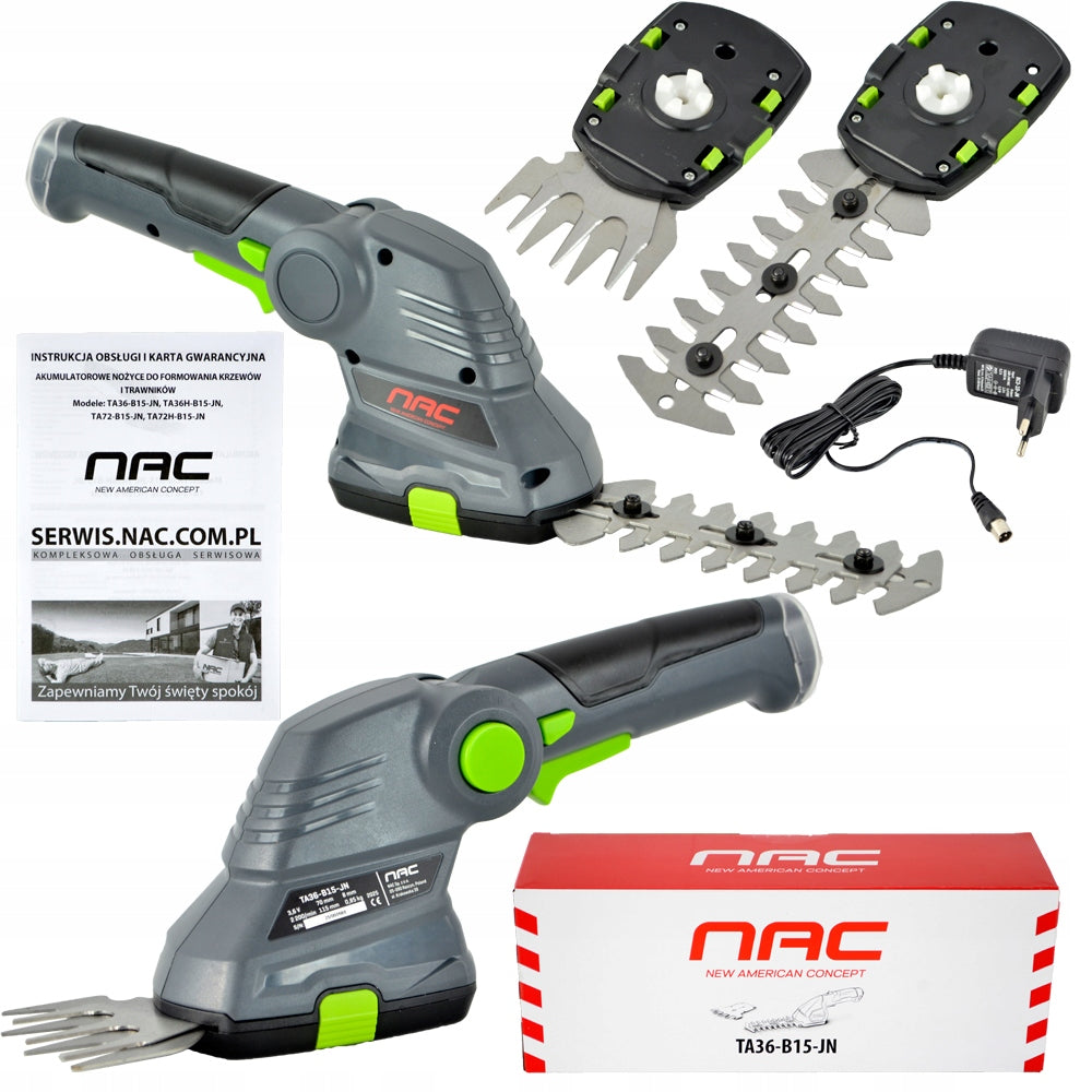 CORDLESS SHEARS FOR GRASS AND SHRUBS NAC 2 INTERCHANGEABLE BLADES 3,6 V 1,5 Ah