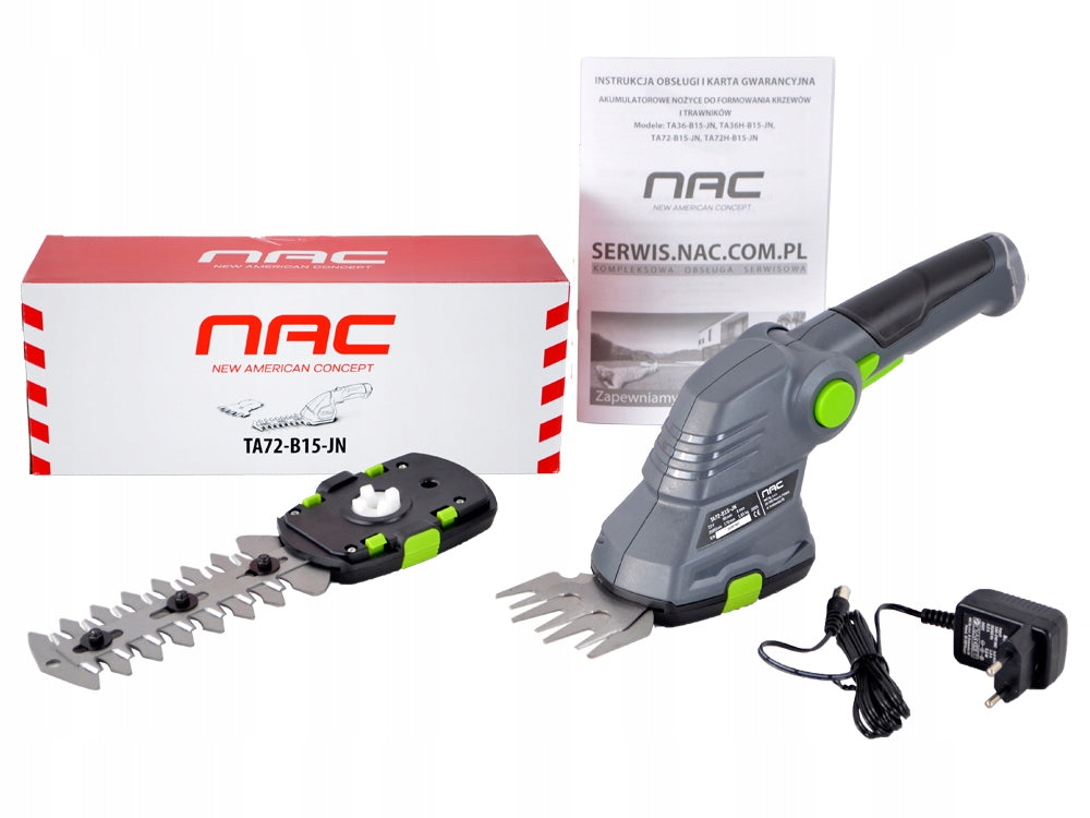 CORDLESS SHEARS FOR GRASS AND SHRUBS NAC 7,2 V 1,5 Ah 2 INTERCHANGEABLE BLADES Brand NAC