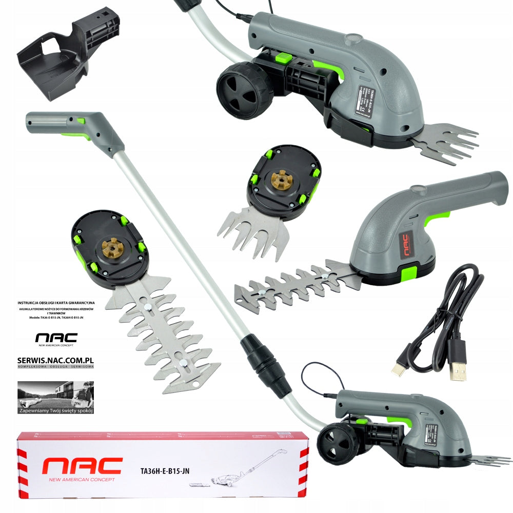 CORDLESS SHEARS FOR GRASS AND SHRUBS NAC WITH ADDITIONAL HANDLE 1.5 Ah 3,6 V