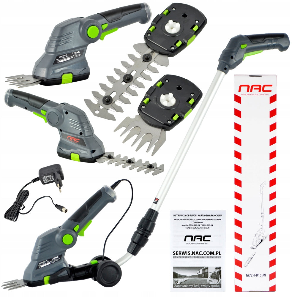 CORDLESS SHEARS FOR GRASS AND SHRUBS NAC WITH ADDITIONAL HANDLE 7.2 V 1.5 Ah