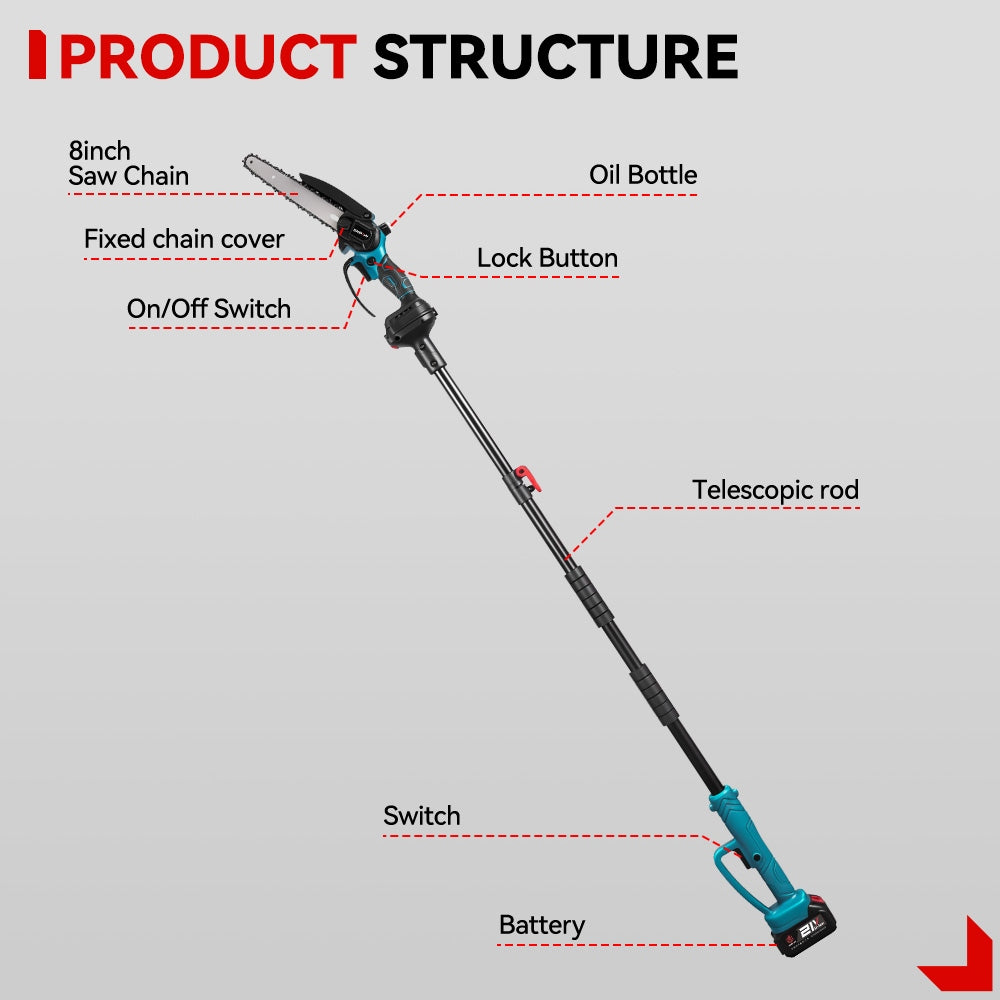 CORDLESS TELESCOPIC CHAINSAW 1.7M BOOM SAW 2AKU Packaging status original