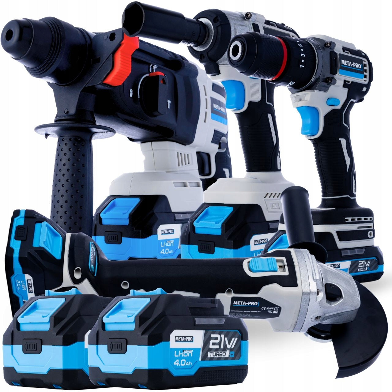 CORDLESS TOOL SET 4in1 21V 4Ah HAMMER WRENCH GRINDER SCREWDRIVER