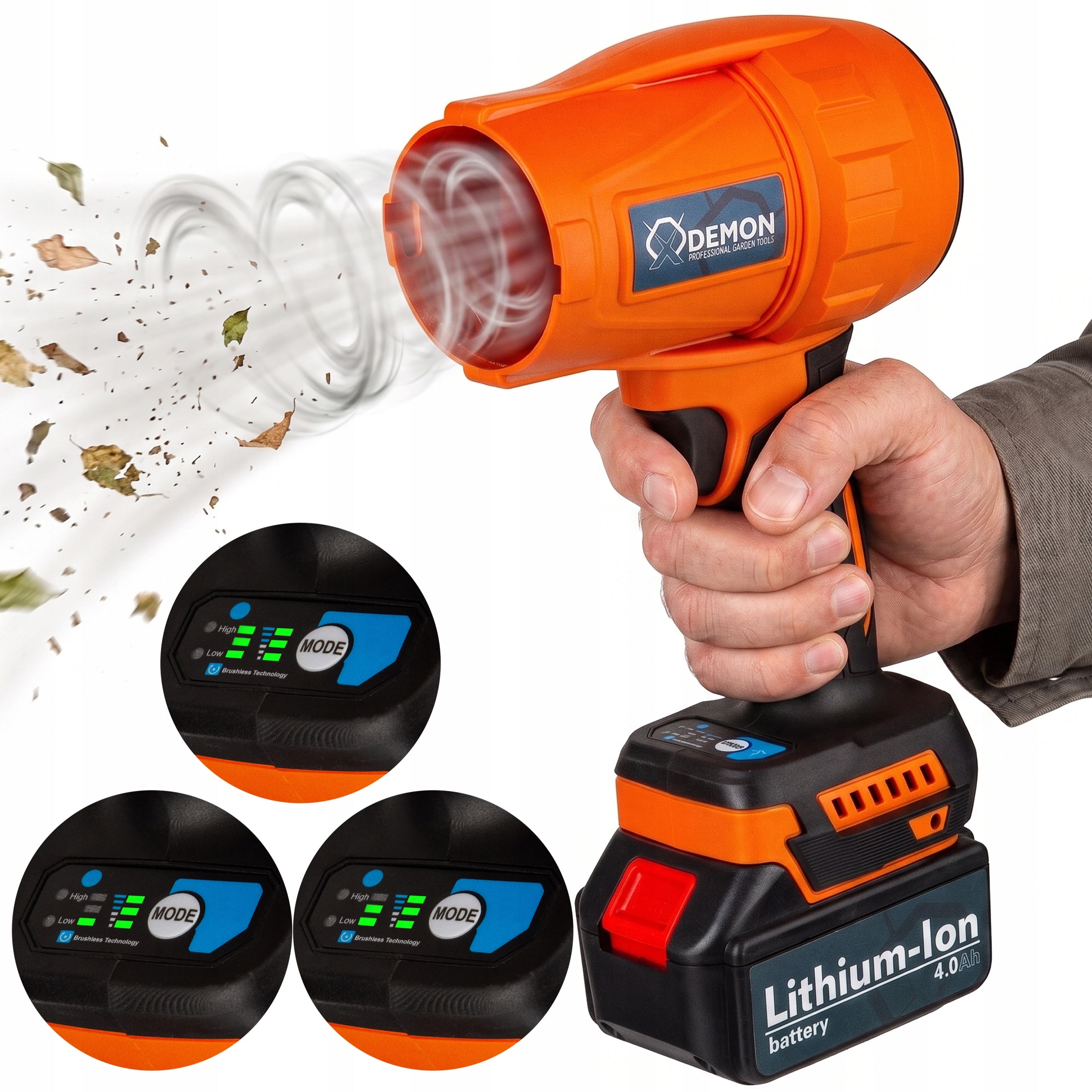 CORDLESS Turbo BLOWER for cleaning thuja leaves ELECTRIC 2xAku 4Ah Output 250 m3/min