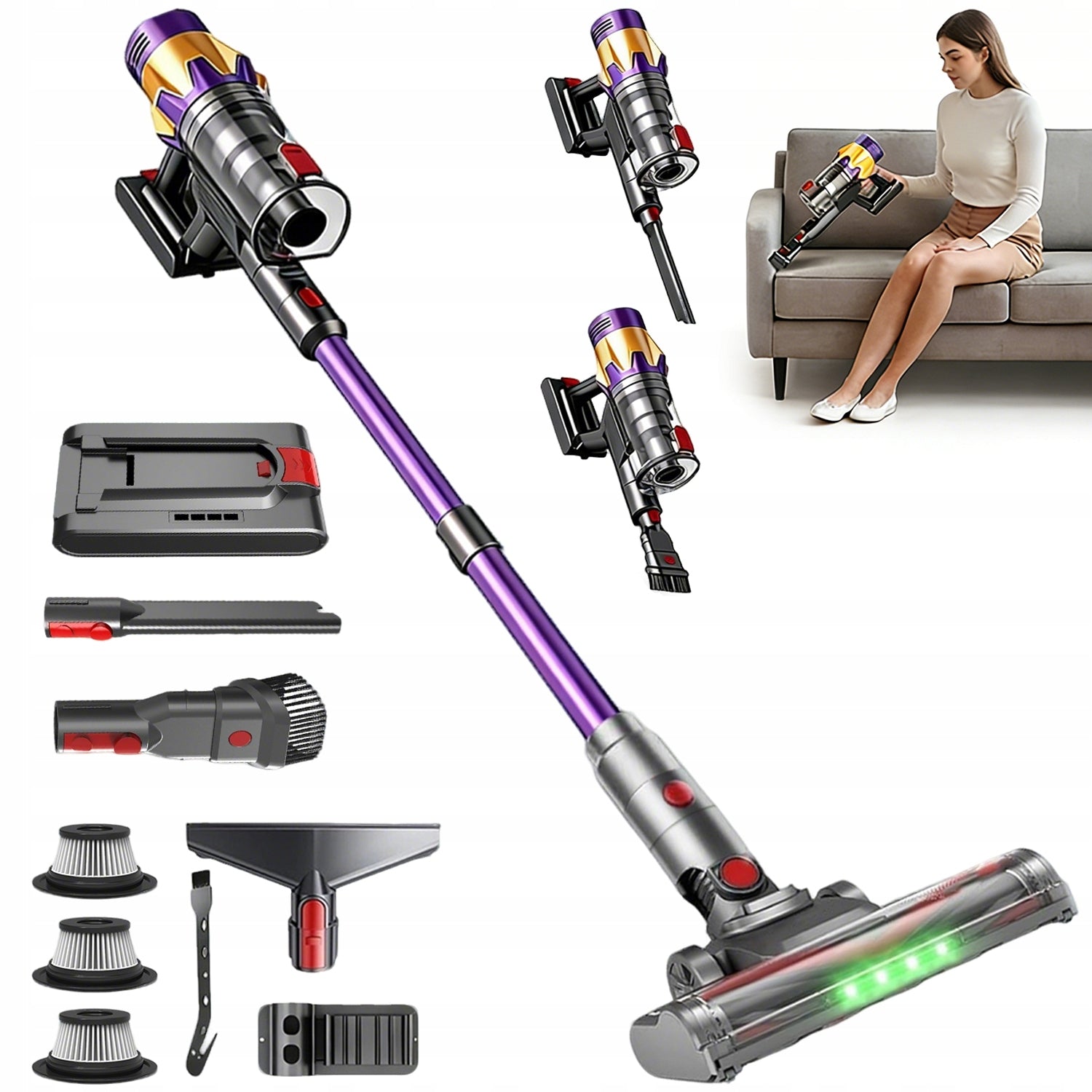 CORDLESS UPRIGHT BAGLESS HANDHELD HEPA LED CYCLONE VACUUM CLEANER 550W