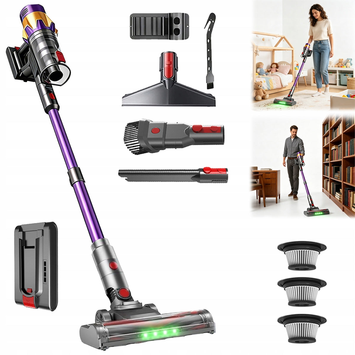 CORDLESS UPRIGHT HANDHELD LED VACUUM CLEANER 550W 45KPA FOR HOME V18
