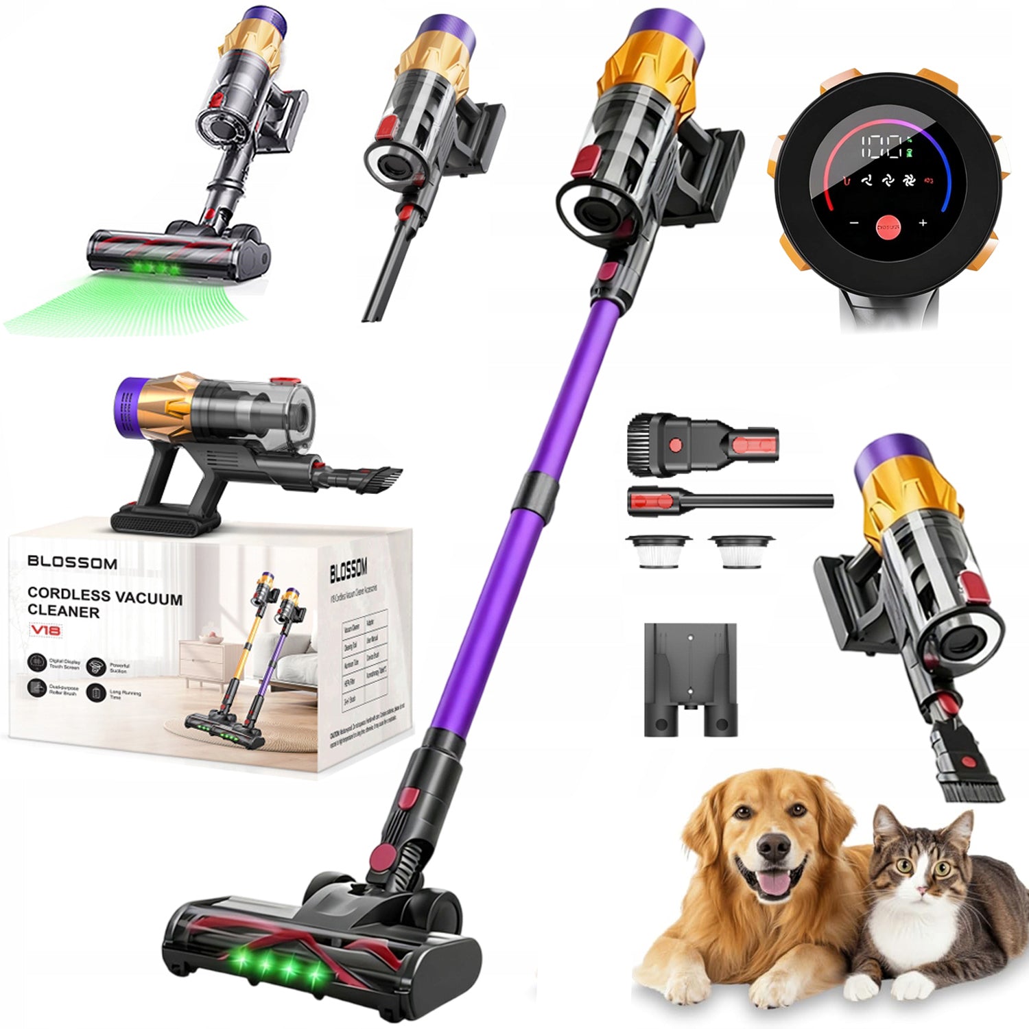 CORDLESS UPRIGHT HANDHELD LED VACUUM CLEANER 550W 50KPA BLOSSOM V18 FOR HOME