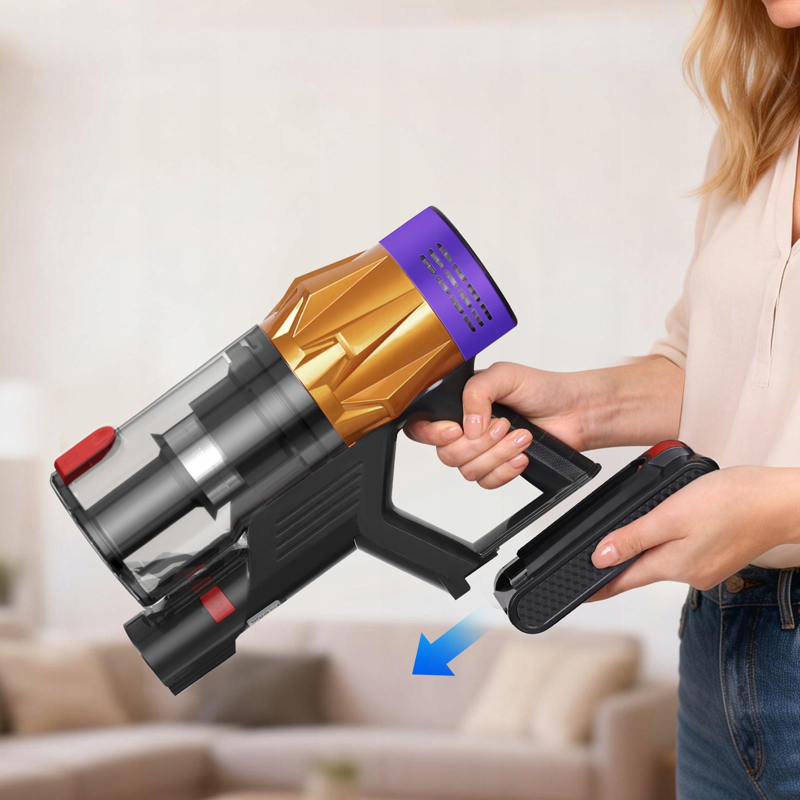 CORDLESS UPRIGHT LED VACUUM CLEANER BLOSSOM V18 550W 50KPA HOME CAR Dominant color gold