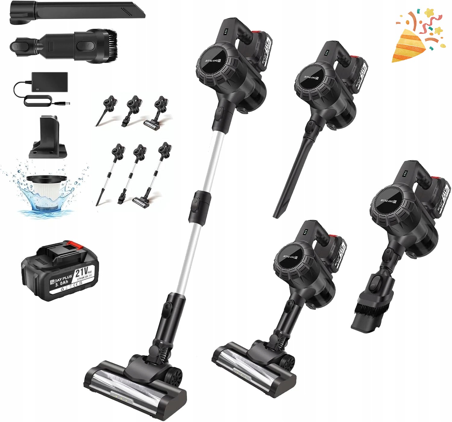 CORDLESS UPRIGHT VACUUM CLEANER 2 MODES SUCTION 6W1 15KPA LED 30MIN