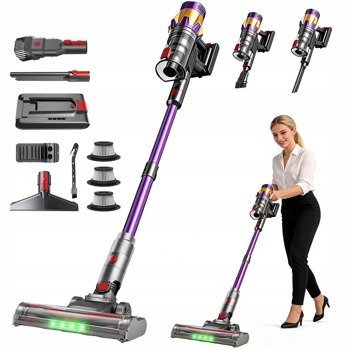 CORDLESS VACUUM CLEANER UPRIGHT BAGLESS ELECTROBRUSH 4 LED 550W