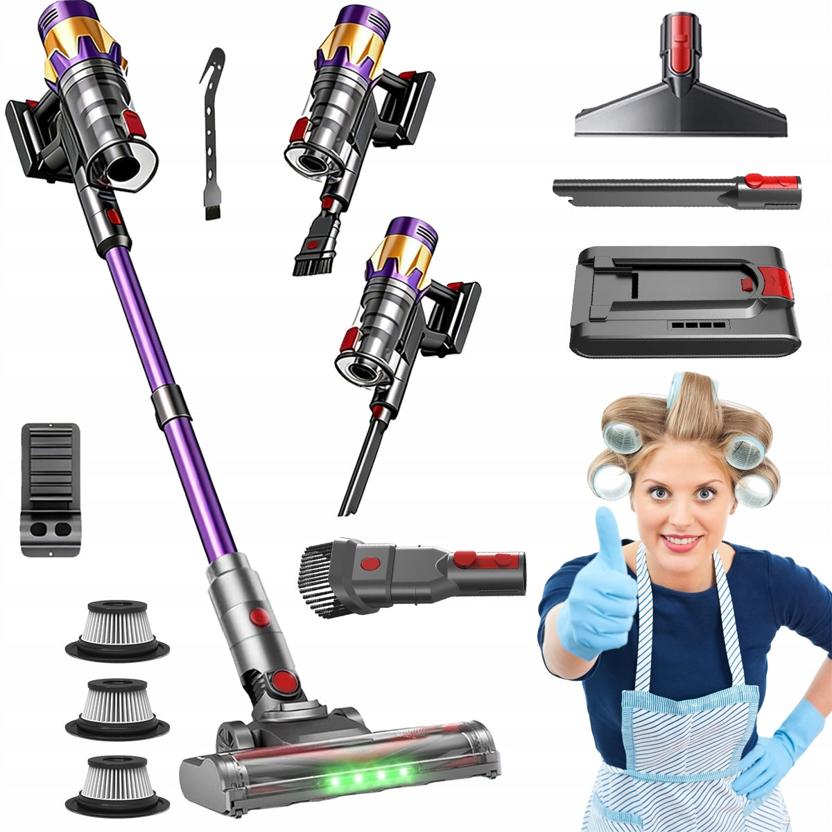 CORDLESS VACUUM CLEANER UPRIGHT BAGLESS LED ELECTRIC BRUSH 550W