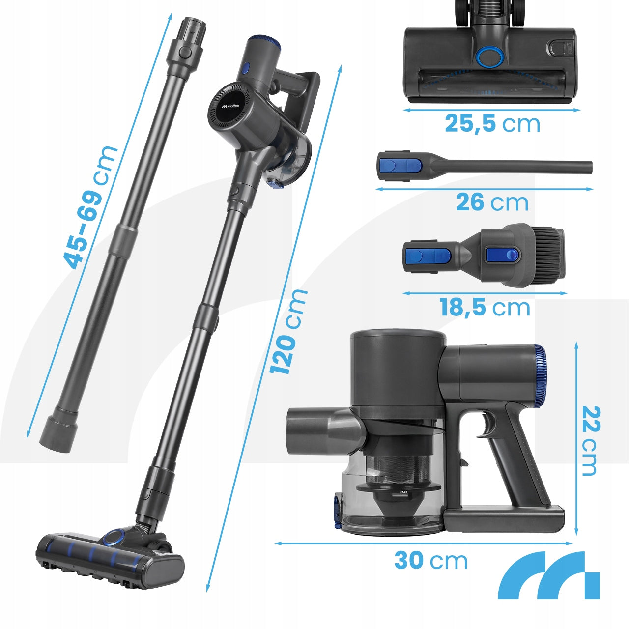CORDLESS VACUUM CLEANER UPRIGHT BAGLESS LED ELECTROBRUSH 3IN1 400W Model TURBOCYCLONE PRO3000