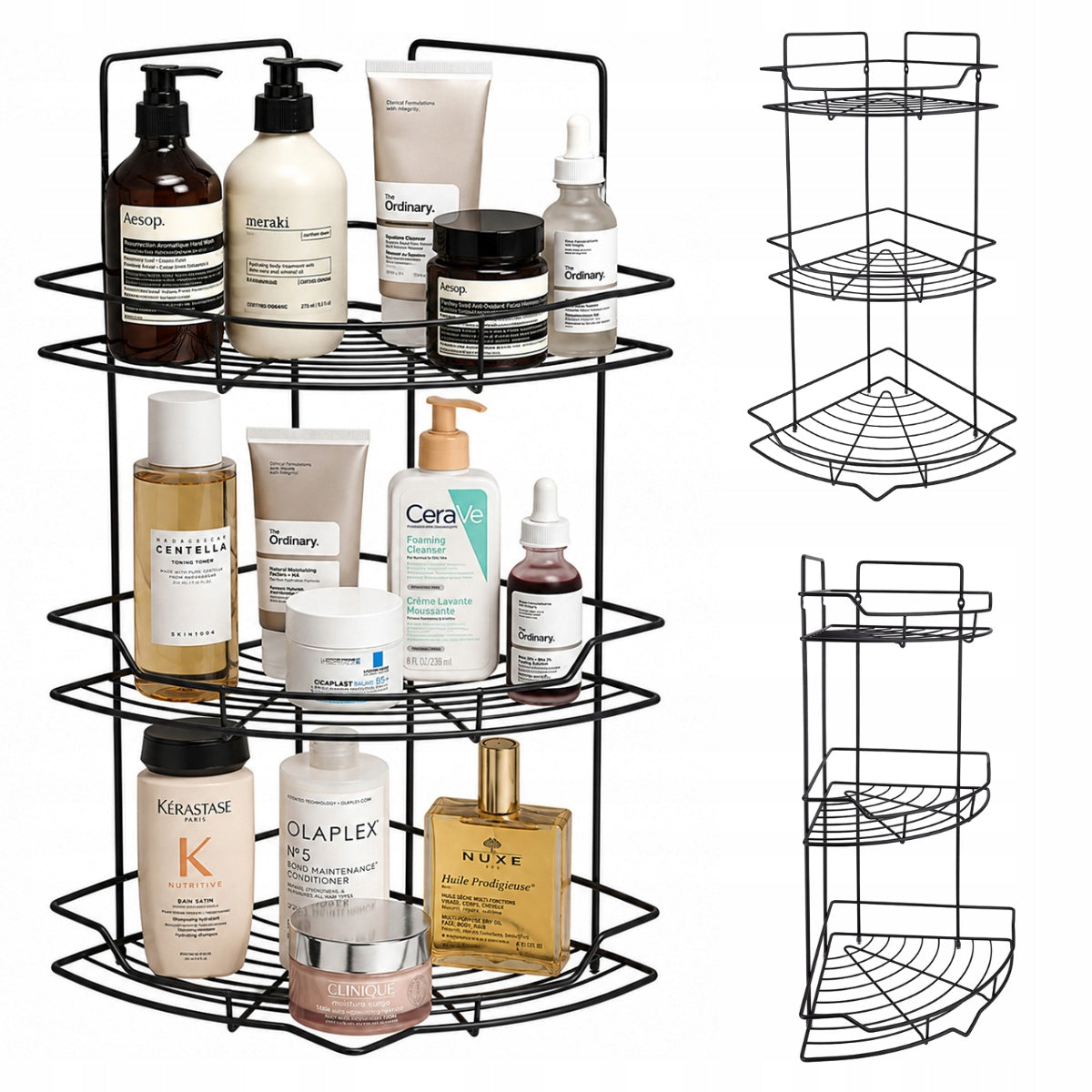 CORNER BATHROOM SHELF HANGING THREE-LEVEL ORGANIZER BLACK KAMILLE
