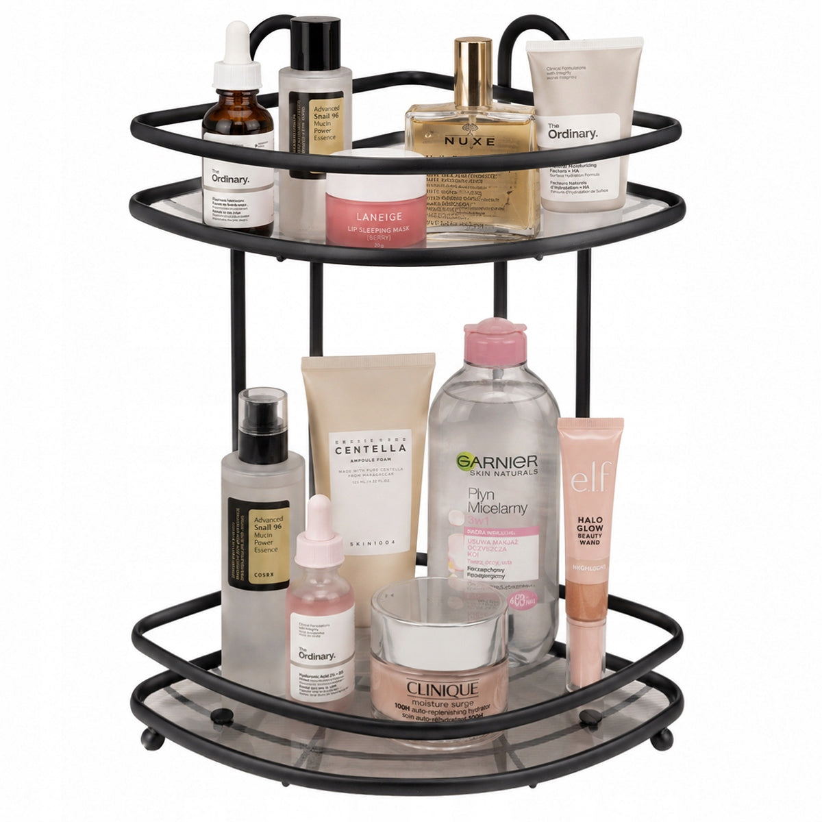 CORNER BATHROOM SHELF HANGING TWO-LEVEL ORGANIZER BLACK KAMILLE Brand Kamille