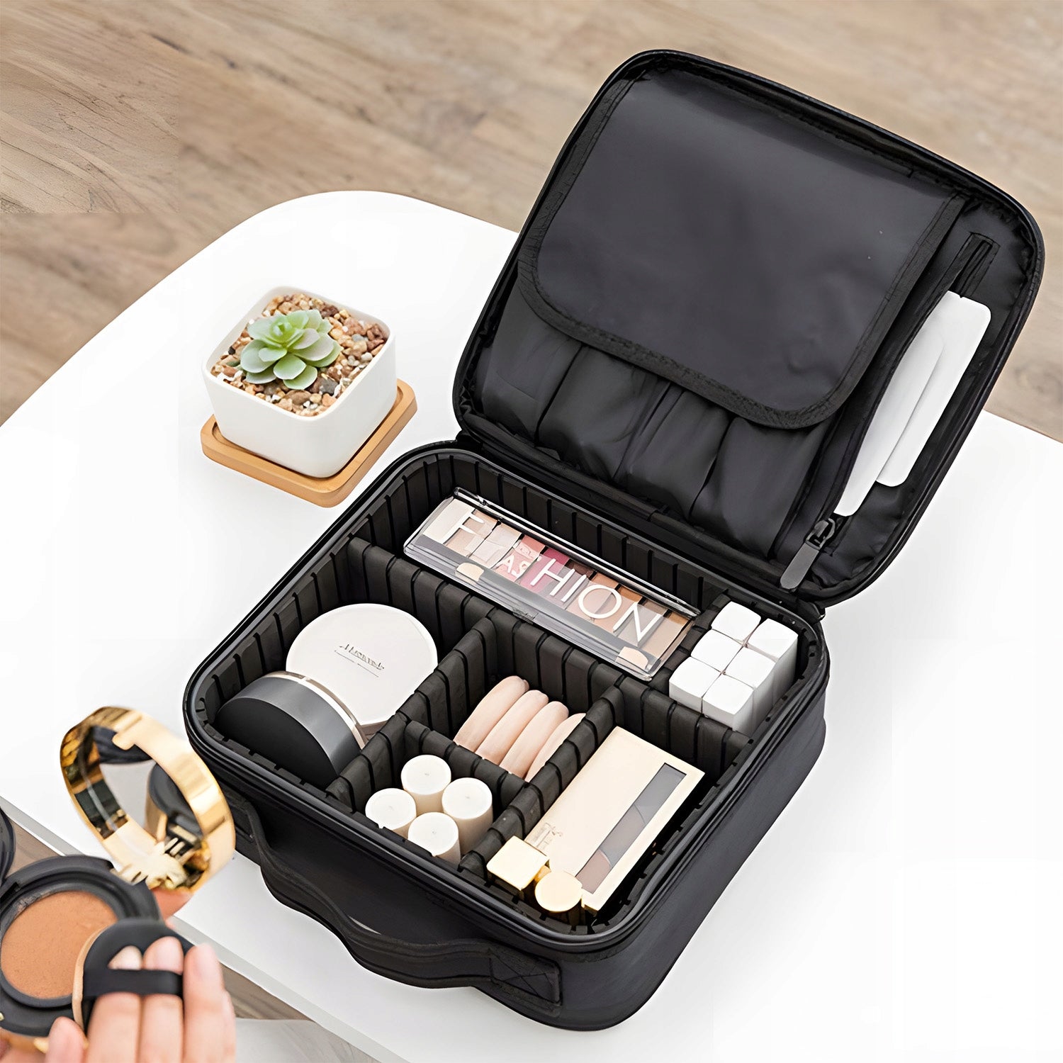 COSMETIC BAG ORGANIZER WITH COMPARTMENTS MEN'S WOMEN'S TRAVEL CASE Manufacturer code SZTYWNA TORBA DO SAMOLOTU MAKE UP MAKIJAŻ