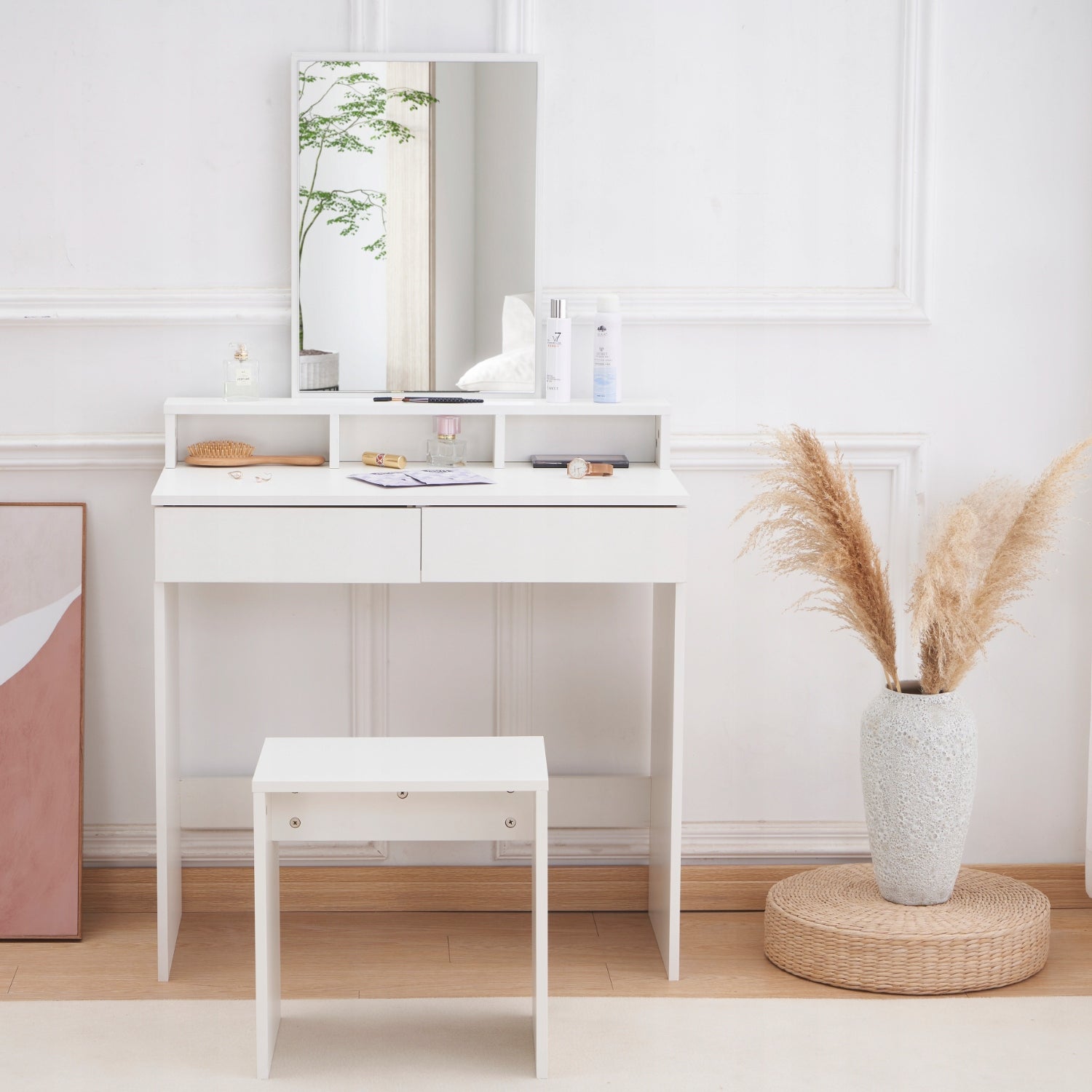 COSMETIC DRESSING TABLE WITH MIRROR + ITALFORM STOOL Furniture height 140 cm