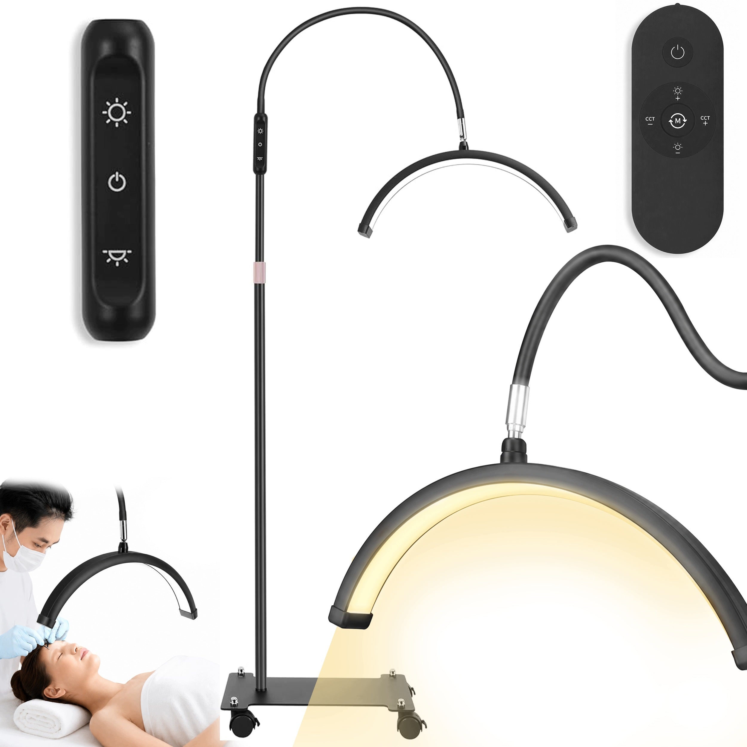 COSMETIC LAMP CRESCENT ARCH STANDING ON WHEELS REMOTE CONTROL FLEXIBLE HANDLE