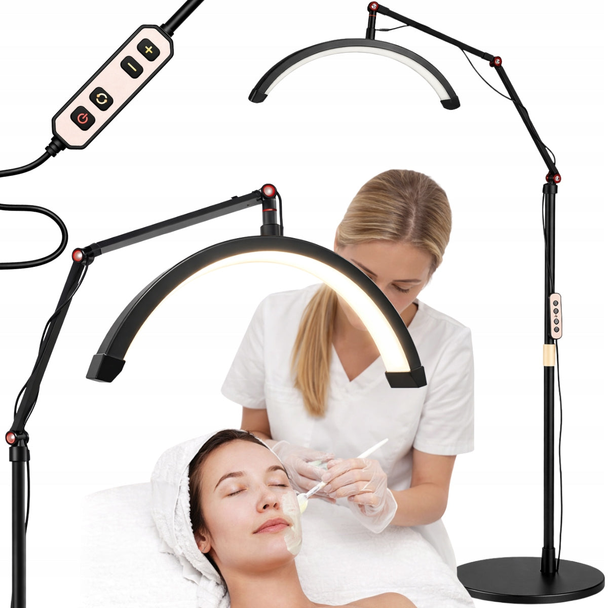 COSMETIC LAMP LED SHADOWLESS STANDING ADJUSTABLE BLACK CRESCENT