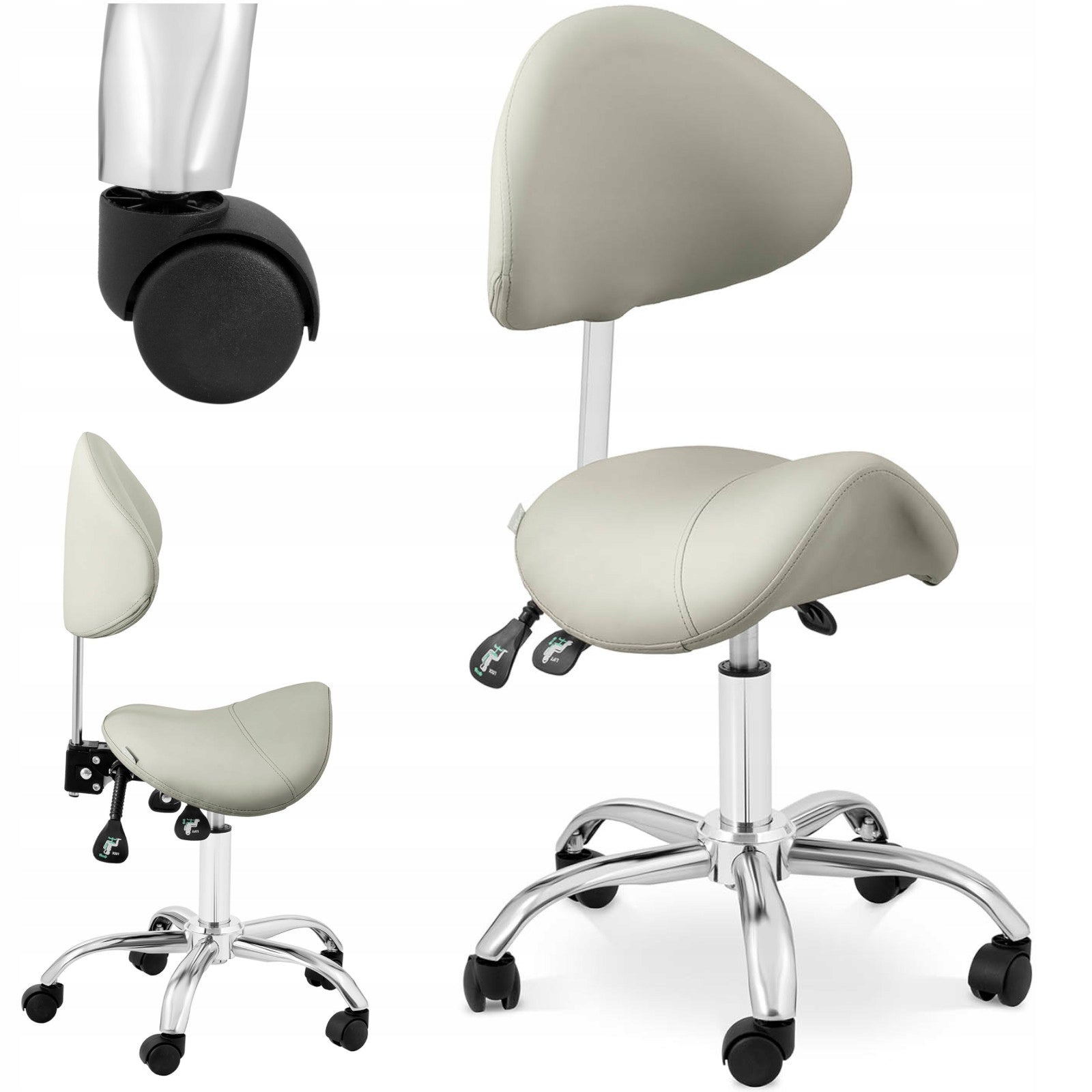 COSMETIC SADDLE CHAIR WITH SWIVEL BACKREST ADJUSTABLE GREY Medical device no
