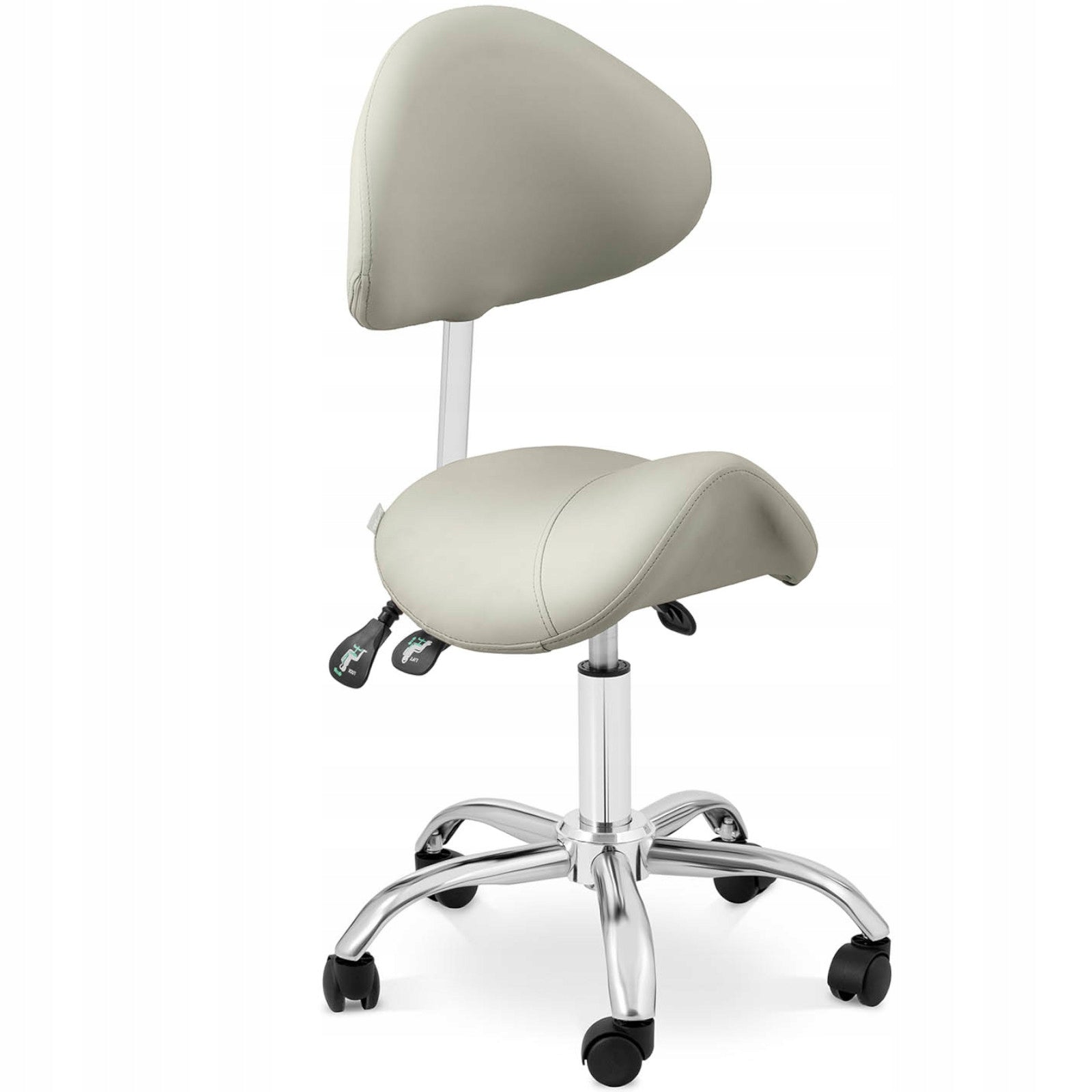 COSMETIC SADDLE CHAIR WITH SWIVEL BACKREST ADJUSTABLE GREY