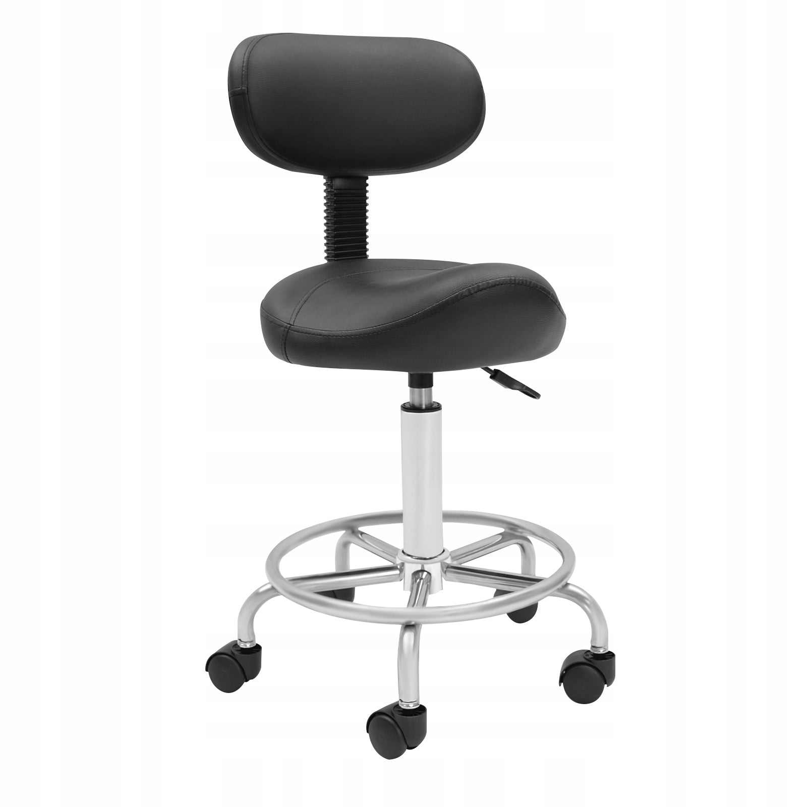 COSMETIC STOOL ADJUSTABLE ROLLING SADDLE STOOL WITH BACK SUPPORT