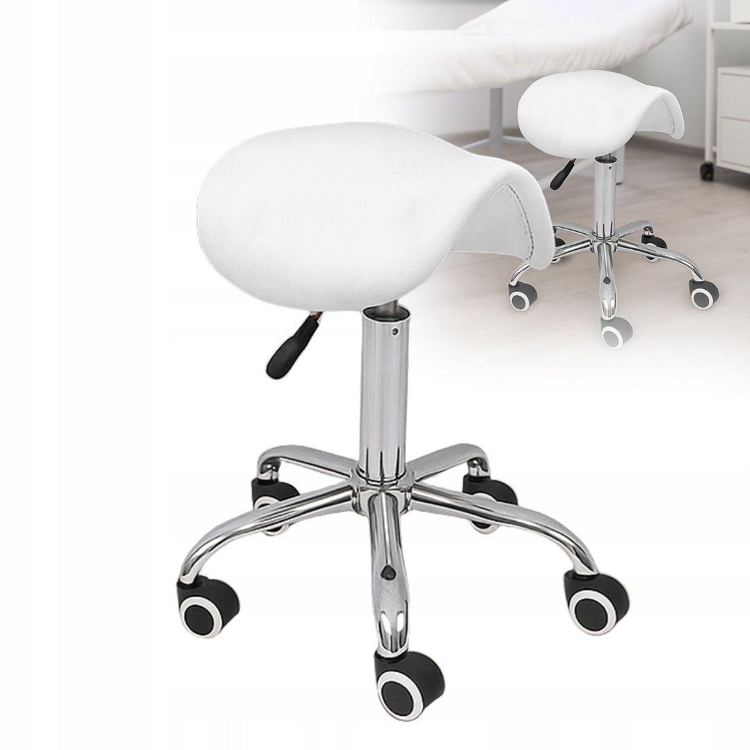 COSMETIC STOOL HAIRDRESSER RODEO SADDLE STOOL ON WHEELS