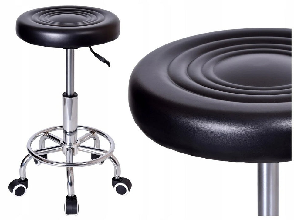 COSMETIC STOOL HAIRDRESSER STOOL ON WHEELS ADJUSTABLE SWIVEL BAR STOOL Seat material faux leather