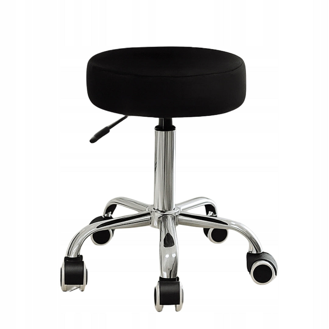COSMETIC STOOL HAIRDRESSER STOOL ON WHEELS BLACK Upholstery color white