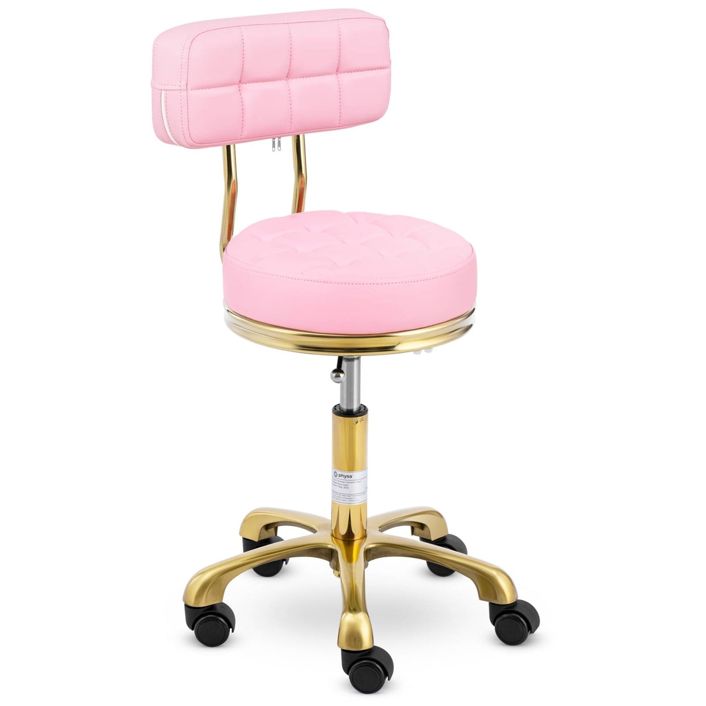 COSMETIC STOOL WITH BACKREST - 48 - 61 CM - 150 KG - LIGHT PINK / GOLD