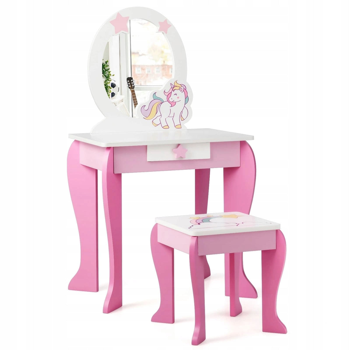 COSTWAY DRESSING TABLE FOR GIRLS MIRROR STOOL