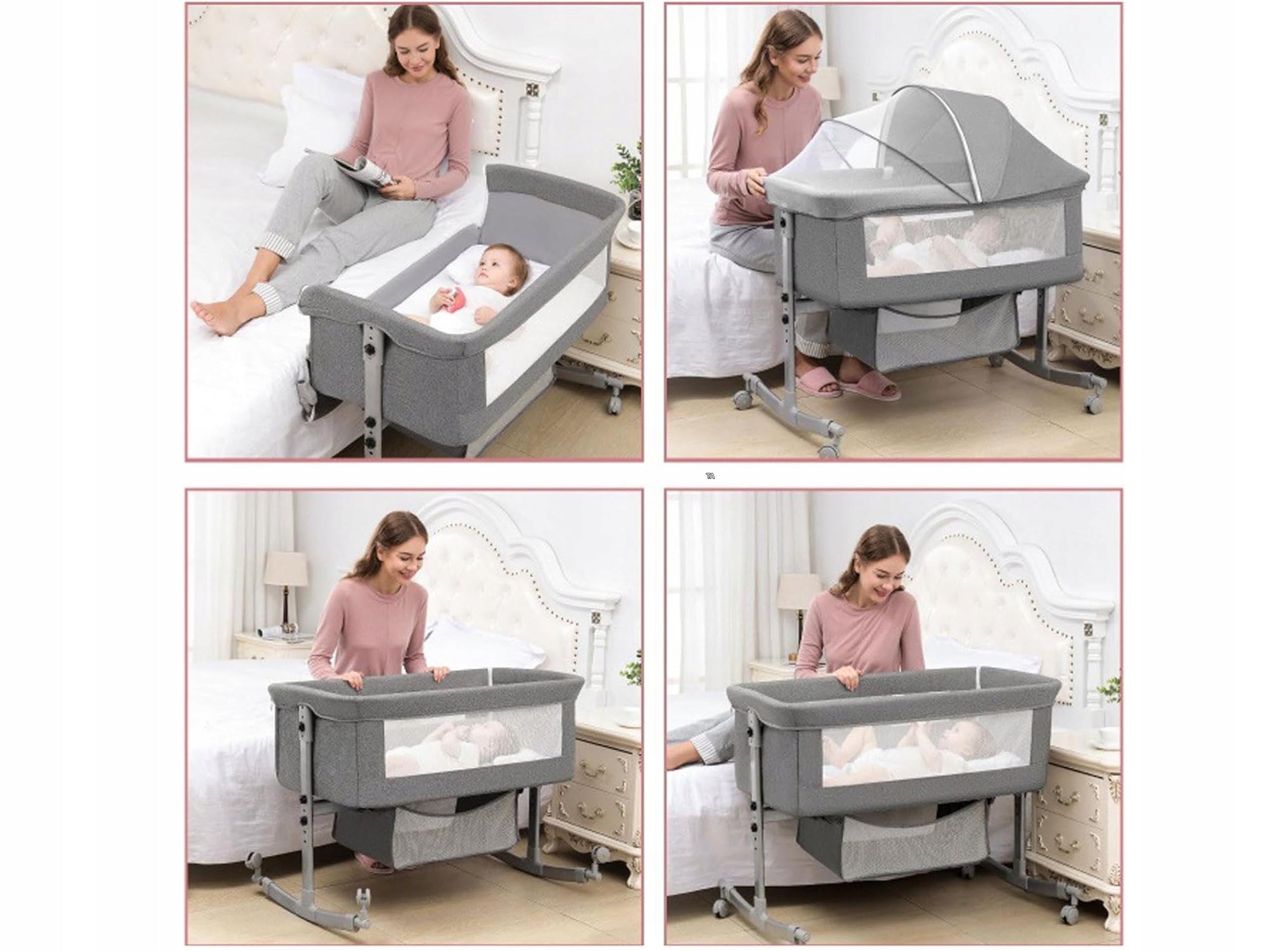 COT EMMA PREMIUM PLUS HOME & MOBILE ROCKER CRADLE CANOPY PINK 7IN1 Color pink