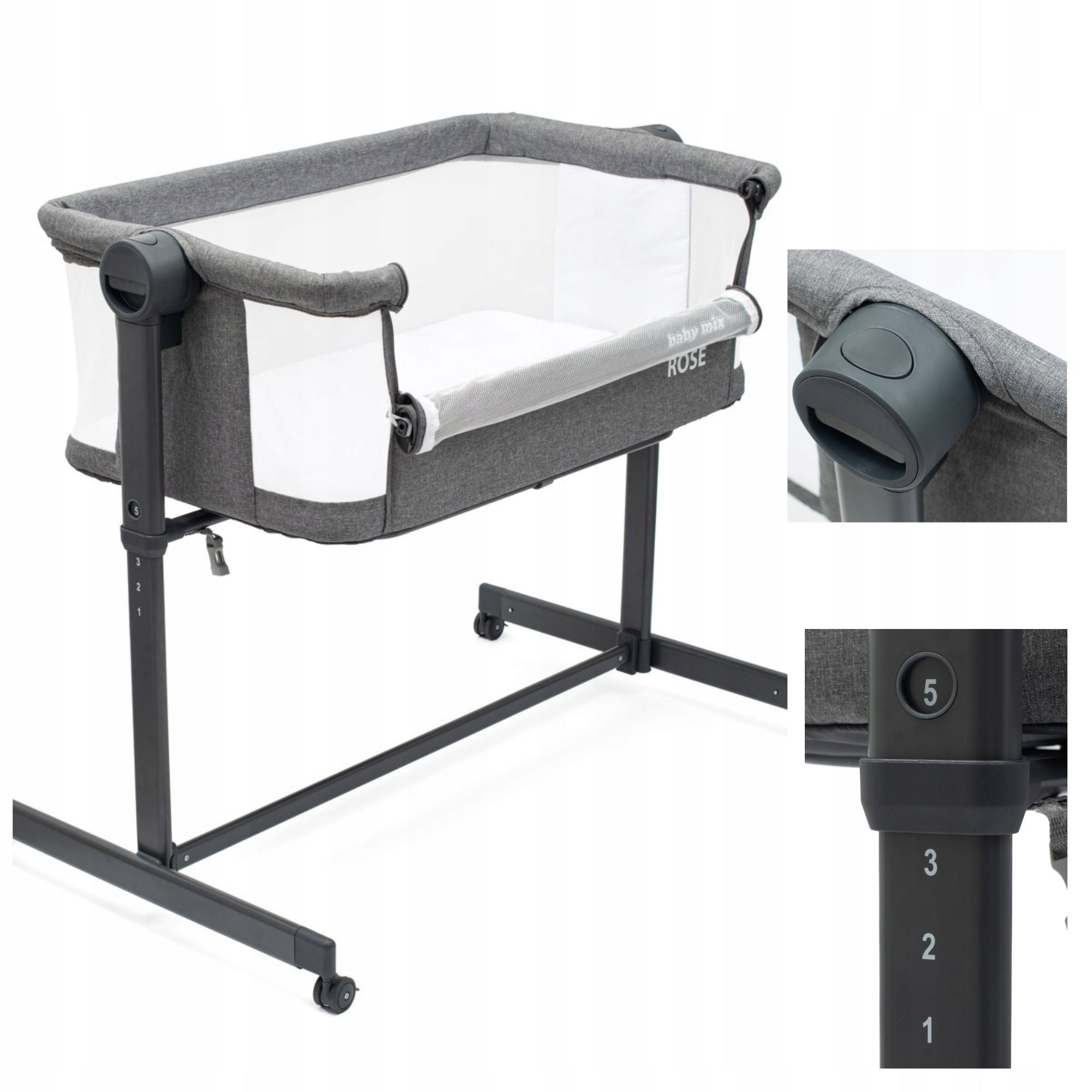 COT FOR CHILDREN + MATTRESS + WHEELS 3IN1 EXTRA BED GREY