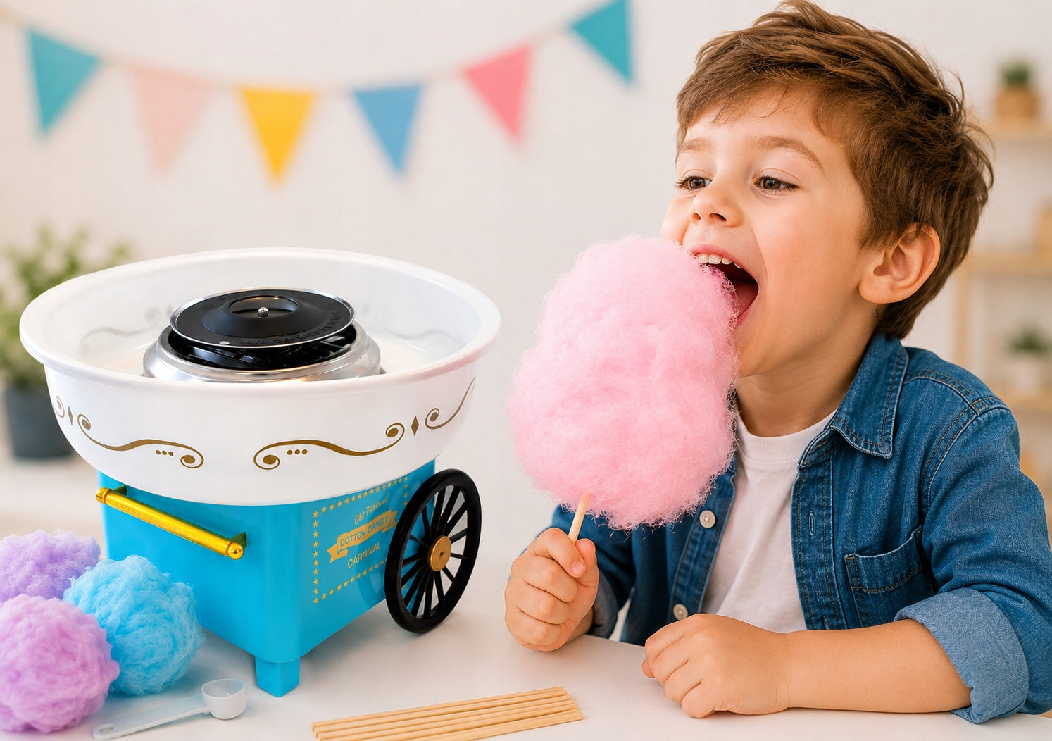 COTTON CANDY MACHINE COTTON CANDY HOMEMADE MACHINE + STICKS SCOOP Manufacturer code Maszyna wózek do waty O161-1