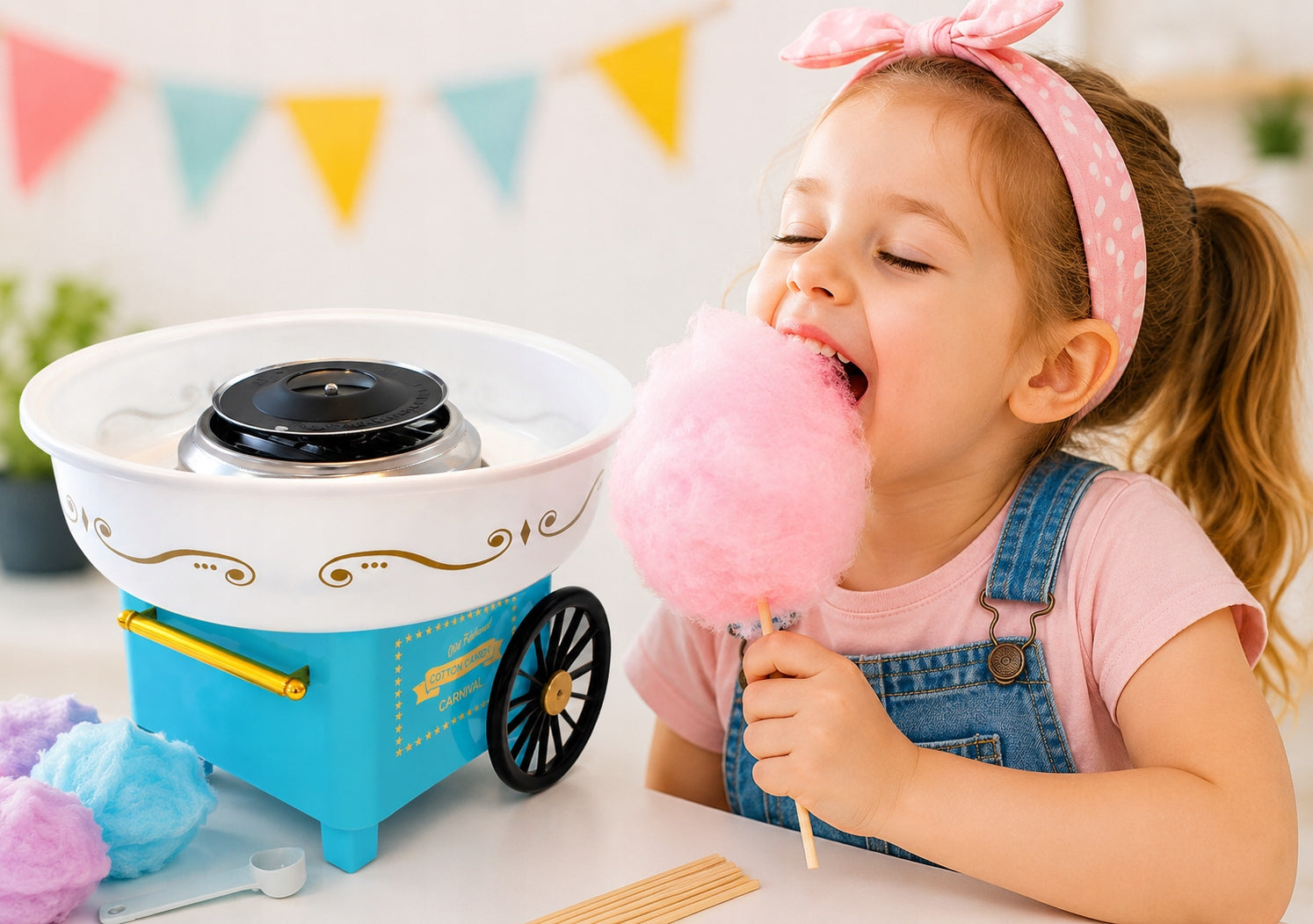 COTTON CANDY MACHINE COTTON CANDY HOMEMADE MACHINE + STICKS SCOOP Packaging status original