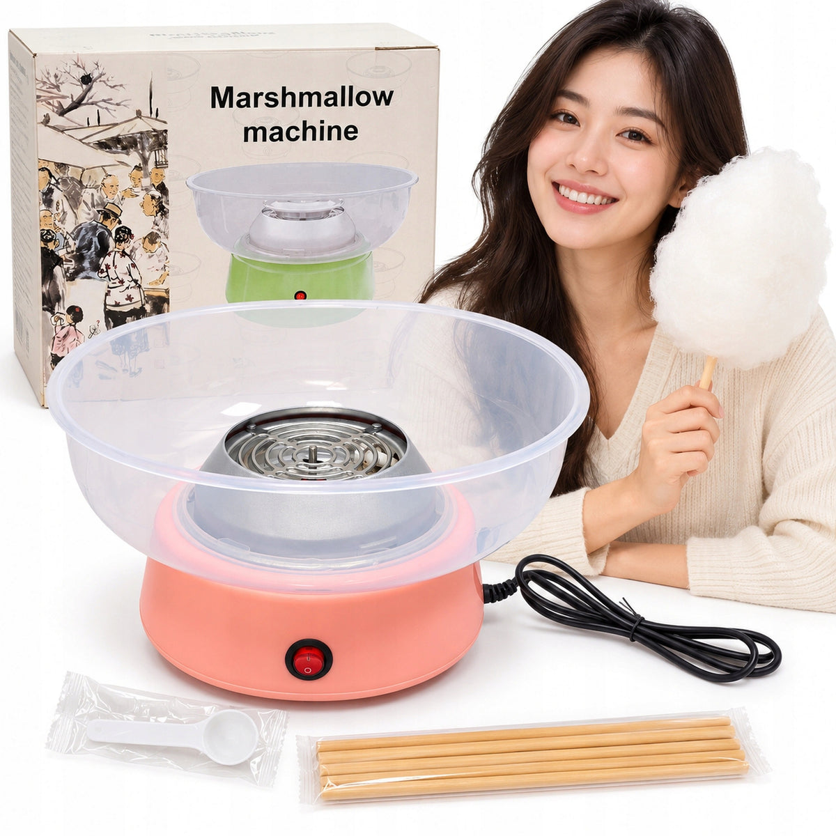 COTTON CANDY MACHINE HOMEMADE APPLIANCE 330W SET STICK SCOOP