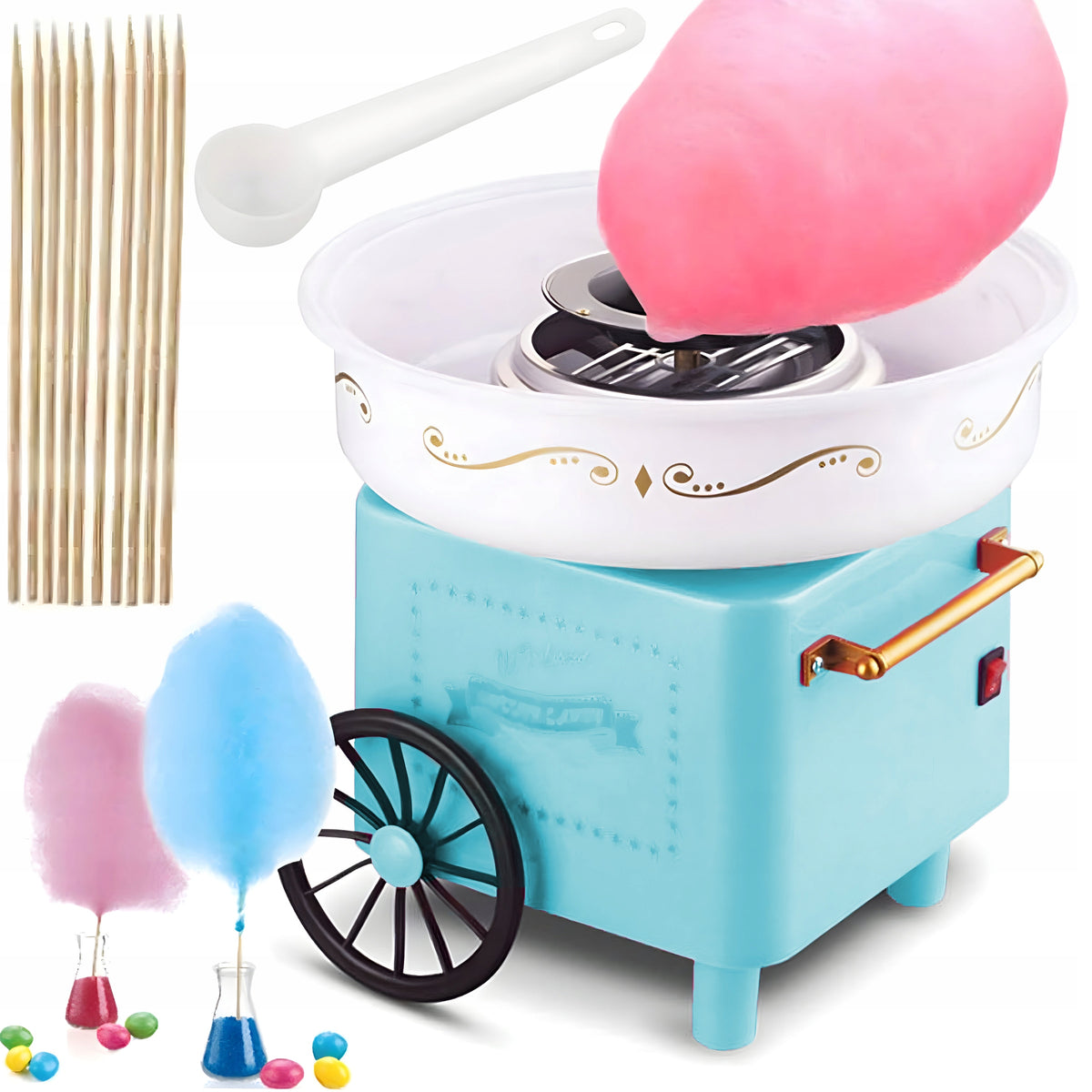 COTTON CANDY MACHINE HOMEMADE COTTON CANDY MACHINE TROLLEY + STICKS 550W