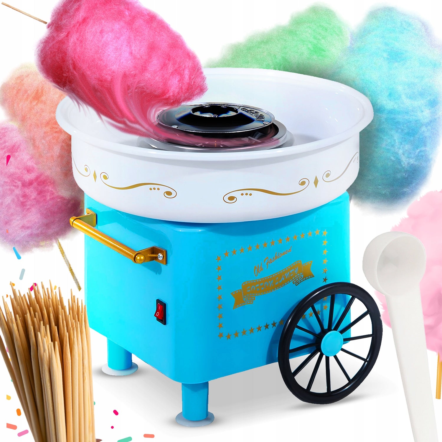 COTTON CANDY MACHINE HOMEMADE COTTON CANDY MACHINE TROLLEY + STICKS 550W