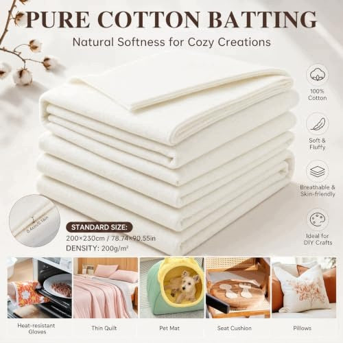 COTTON QUILTED WADDING 200X230 CM FOR SEWING QUILTS 200 G/M² cotton Color white