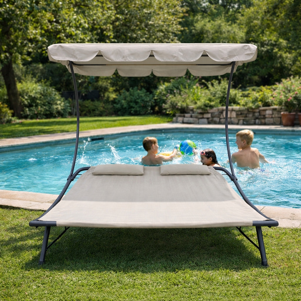 COUCH GARDEN SUN LOUNGER DOUBLE FOR TERRACE GARDEN CANOPY GREY Model LE02Szary