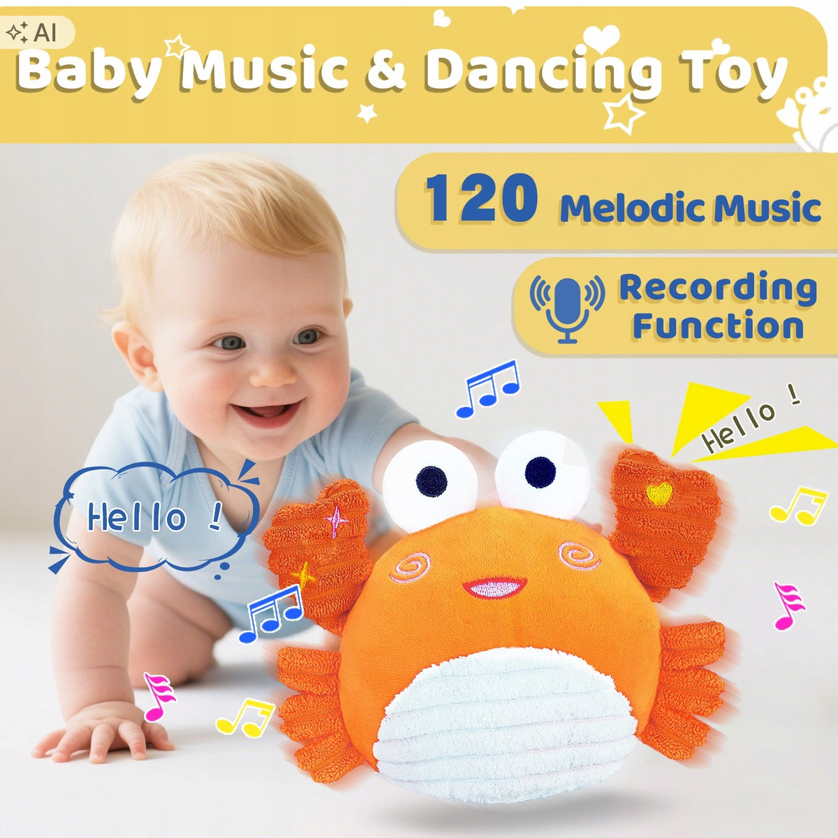 CRAB BABY TOY 6 8 10 12 MONTHS, MUSICAL CRAWLING TOY FOR BABIES Manufacturer code MC-CARB