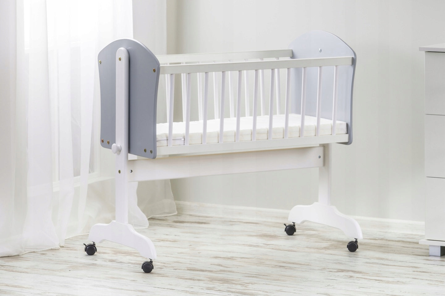 CRADLE white on wheels rocker lock function+mattress double-sided coconut Brand Baby-Raj