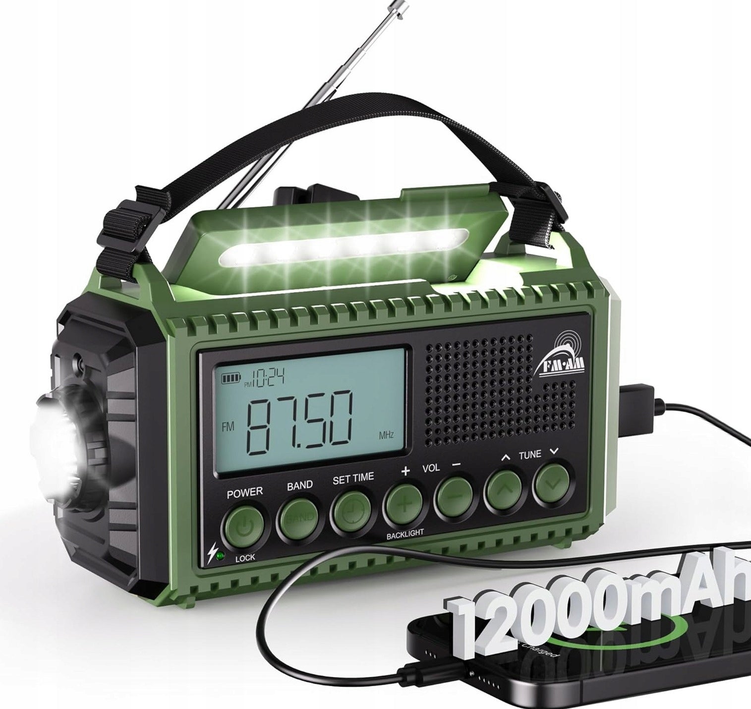 CRANK EMERGENCY RADIO WITH POWERBANK FLASHLIGHT SOLAR AM FM SW