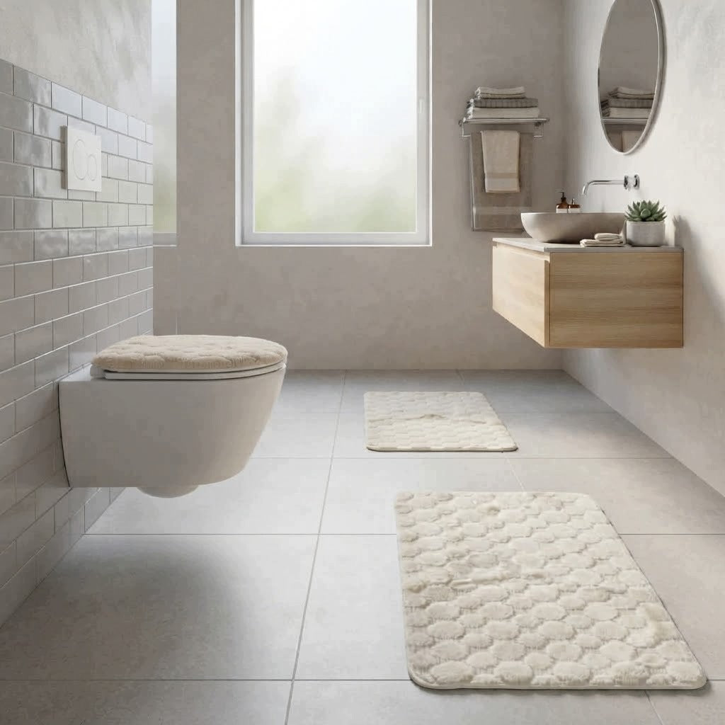 CREAM BATHROOM RUGS 3 PIECE MODERN ELEGANT COZY Product width 50 cm