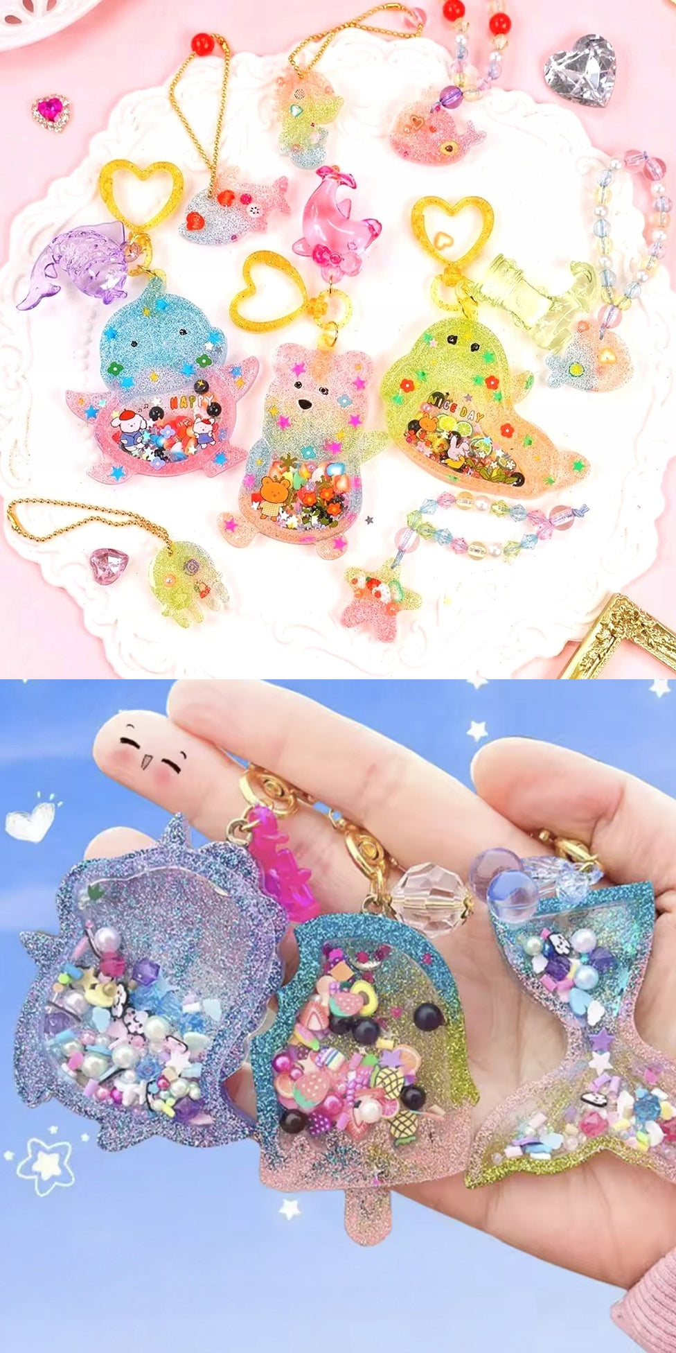 CREATIVE KIT FOR MAKING 6 RESIN KEYCHAINS DIY Keychains Manufacturer code DIY crystal glue Cute Cat