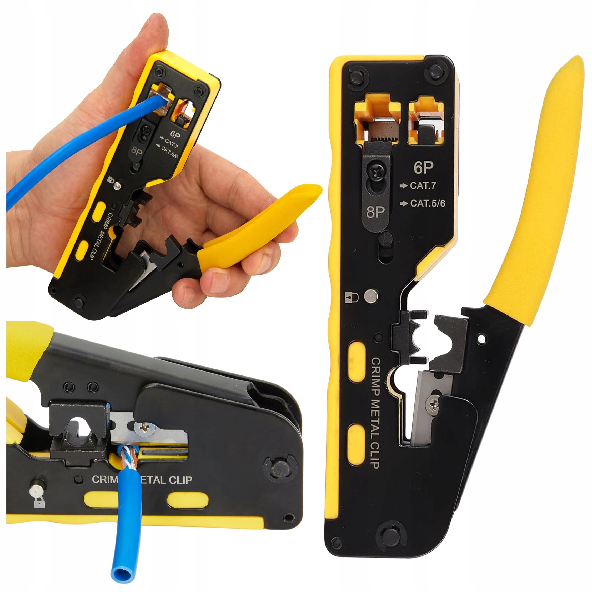 CRIMPING MACHINE FOR THROUGH PLUGS RJ45 CAT.5E CAT.6 CAT.6A CAT.7 PASS THROUGH