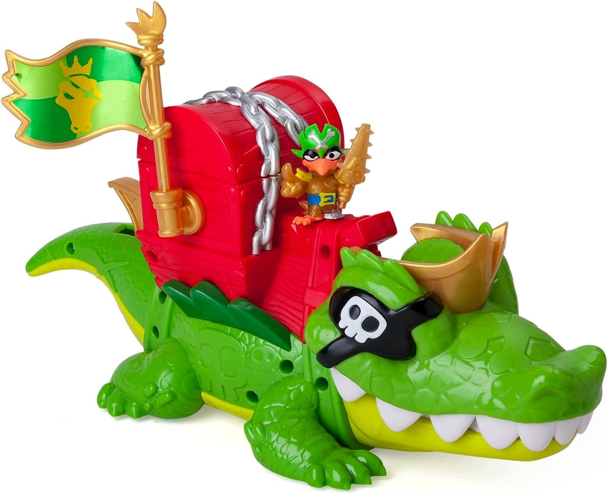 CROCODILE WITH MOVABLE MOUTH AND TREASURE CHEST WITH FIGURINE AND COINS Brand Piratix