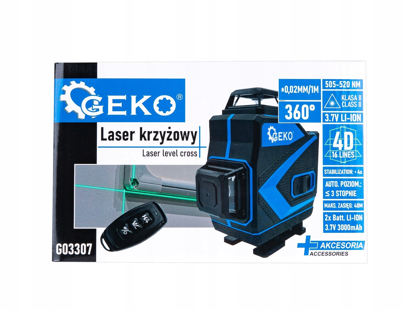 CROSS LASER 360° 4D BEAM GREEN + 2XAKU + SUITCASE + ACCESSORIES GEKO Manufacturer code G03307