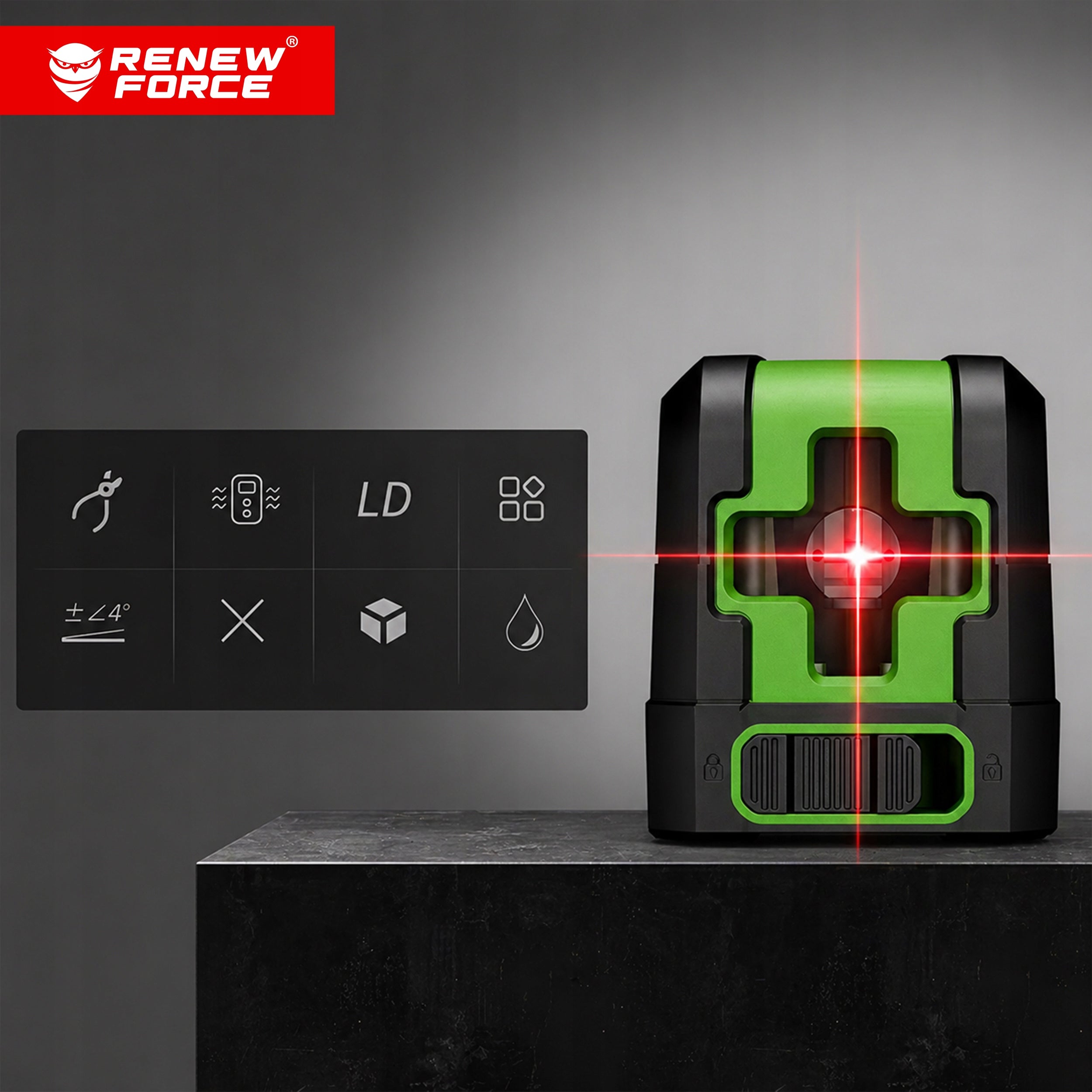 CROSS LASER LEVEL 360° self-leveling 35m WITH LOCK +ETUI MAGNET Model ZIELONA PODSTAWKA MAGNETYCZNA PRECYZYJNA GWINT