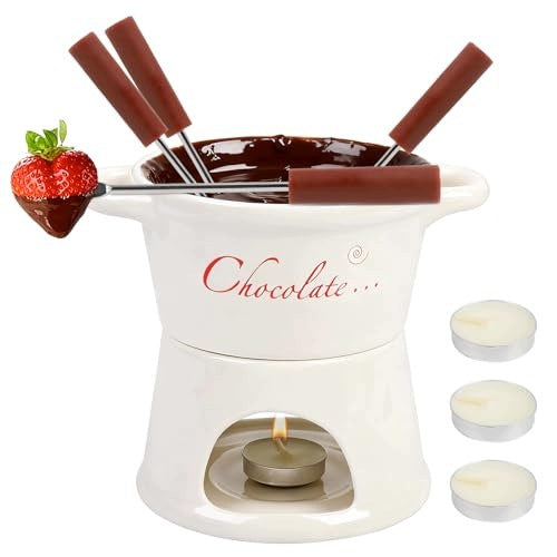 CRUCIBLE FONDUE CERAMIC CHEESE CHOCOLATE SET 300ML FOR FAMILY STEEL Brand no brand