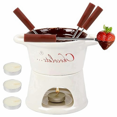 CRUCIBLE FONDUE CERAMIC CHEESE CHOCOLATE SET 300ML FOR FAMILY STEEL
