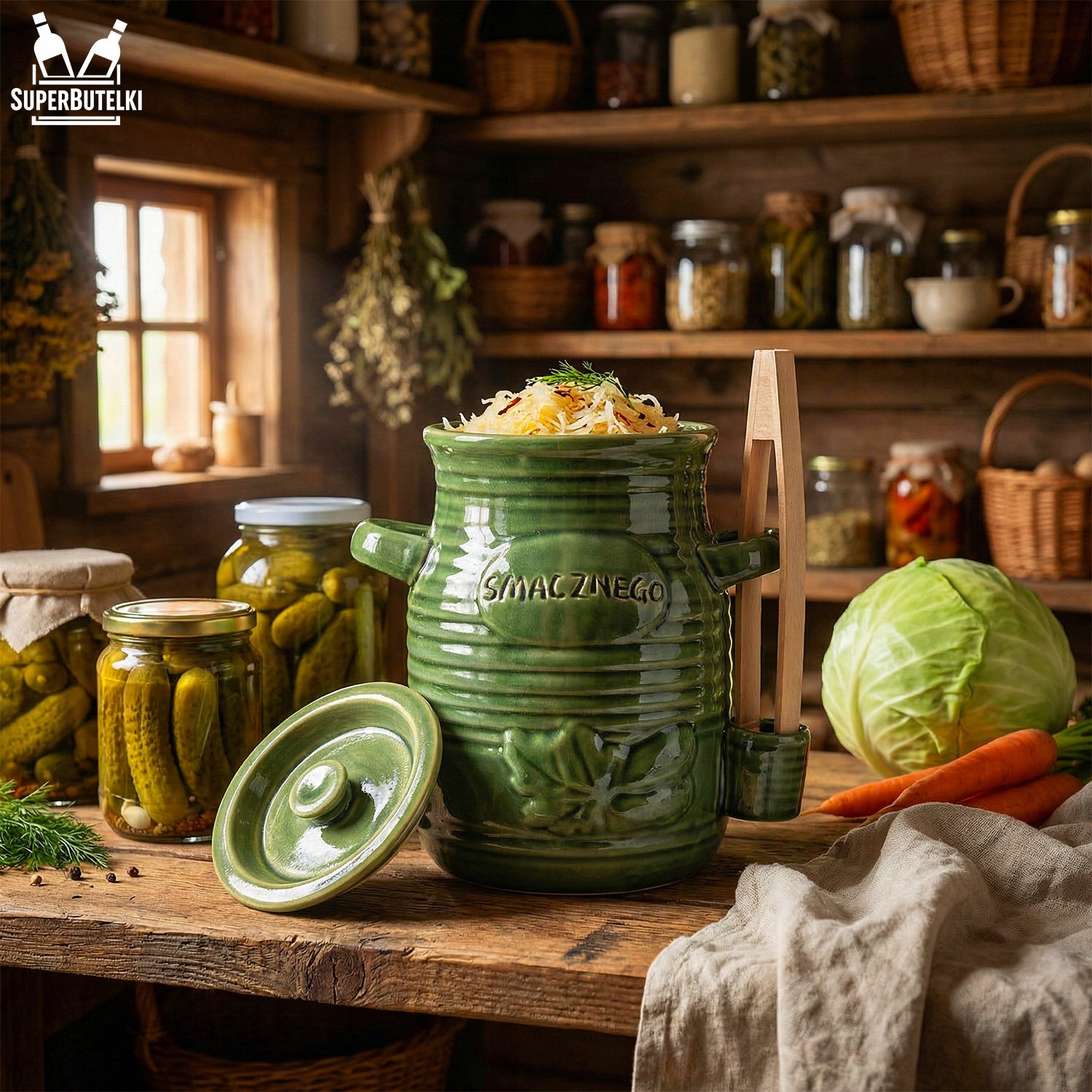 CUCUMBER STONEWARE CABBAGE LARD BARREL FOR PICKLING CUCUMBERS 3,5L +PLIERS Brand SuperButelki